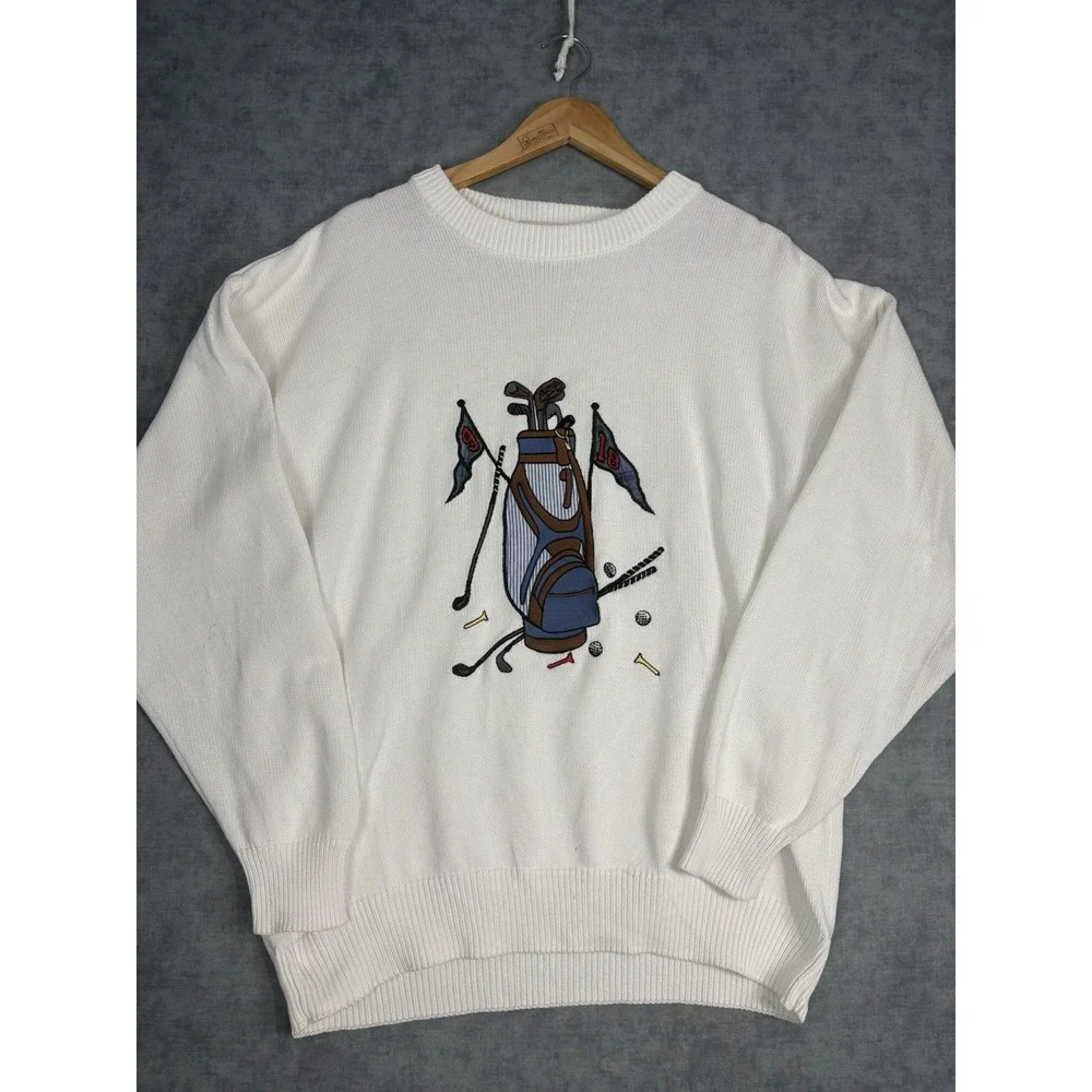Vintage 90s John Ashford Golf Sweater Mens L Embroidered Cotton Hong Kong